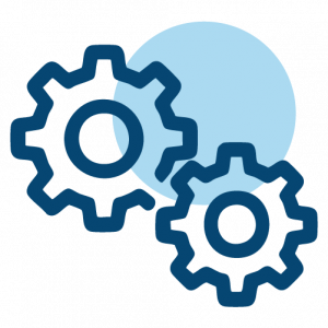 Icon mit Zahnrädern für automatischen und wartungsarmen Systembetrieb